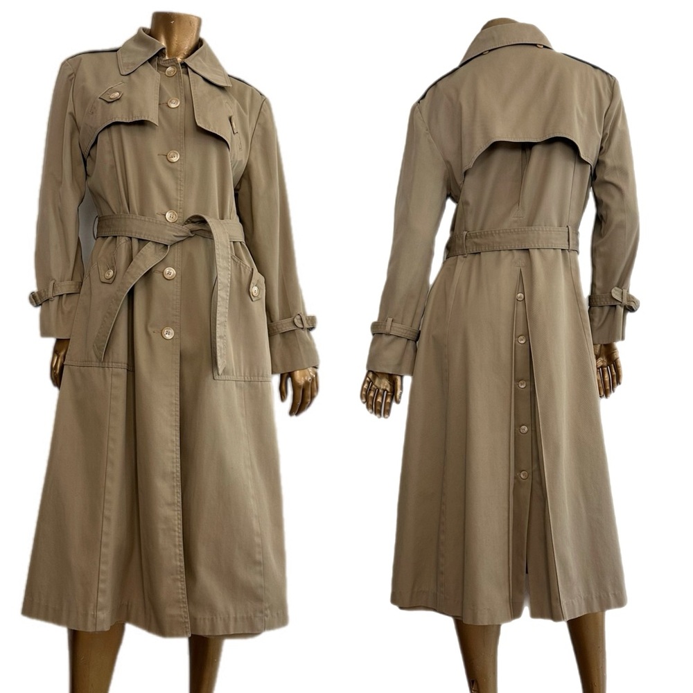 vintage ALL PURPOSE Water Repellent Tan belted cotton Trench Coat vtg size 16